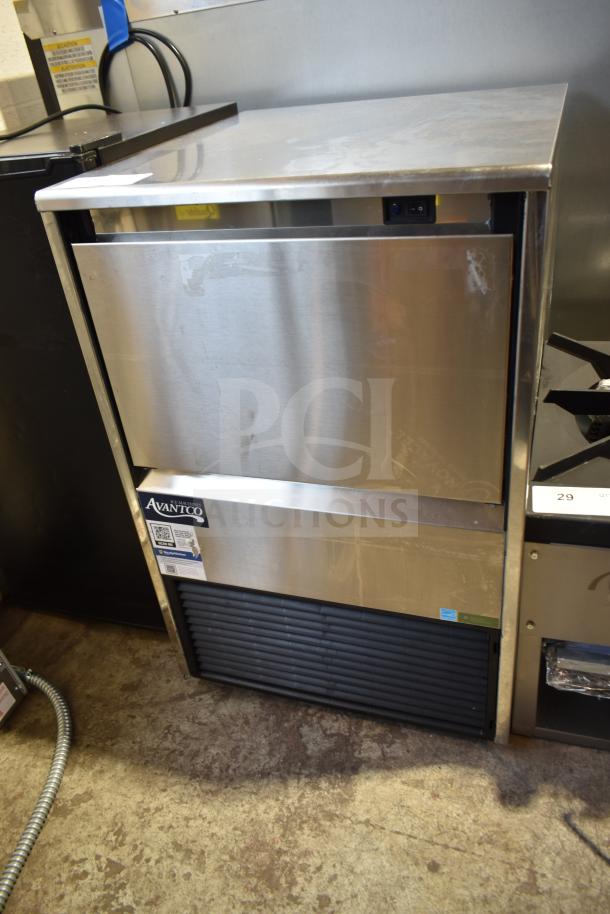 Brand new Avantco 194EUCH160A commercial undercounter ice machine with scratches; 44 lb. bin, 152 lb. capacity, 115V.