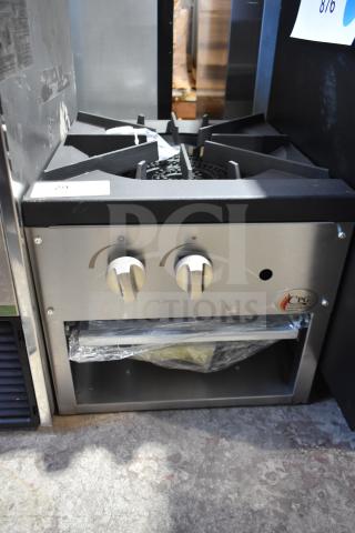 Brand new Cooking Performance Group CPG-SP-18-N natural gas stock pot range, 80,000 BTU, slight scratches, model 351CPGSP18N.