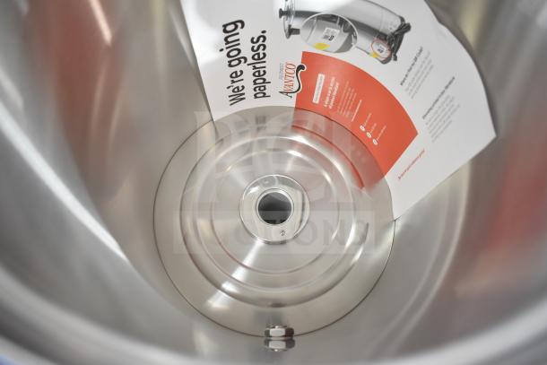 Brand new Avantco 177CU100ETL coffee urn, 100-cup capacity, double-wall stainless steel, visible instruction tag, 110-120V.