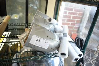 Brand new ServIt 423BLS3 Suspension Bar 3 Bulb Heat Lamp with visible label showing auction number 33. 120 Volts, 1 Phase.