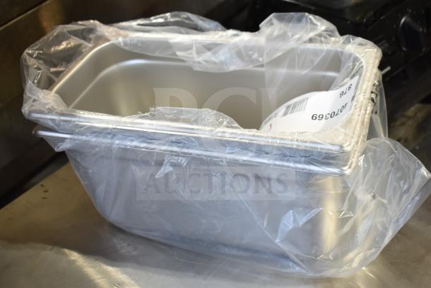 New Choice 1/3 Size 6" Deep Anti-Jam Stainless Steel Steam Table Pan, item 4070369, wrapped in plastic.
