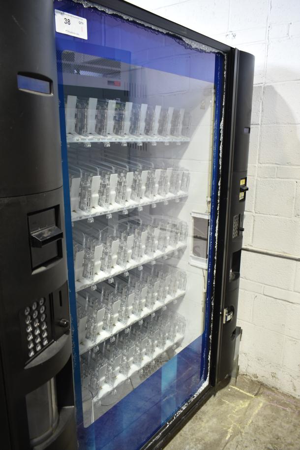 Crane 5800-4 vending machine, holds bottled drinks, with bill acceptor, 115 volts, 1 phase, minor visible damage.