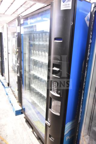 Crane 5800-4 commercial vending machine, bottled drinks, bill acceptor, door does not close, 115V, visible keypad, asset tag.