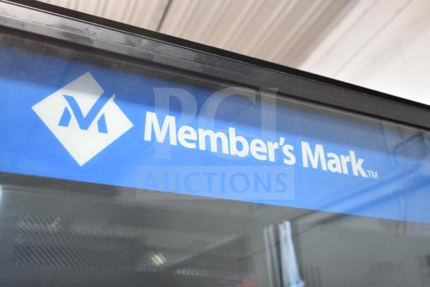 Crane 5800-4 commercial bottled drink vending machine with bill acceptor, Member's Mark panel visible. Door does not close.