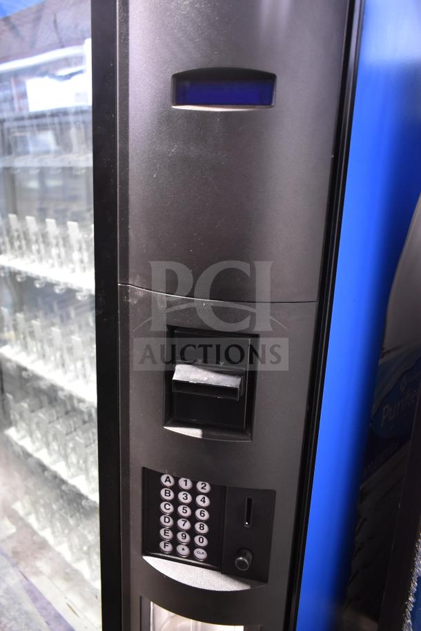 Crane 5800-4 commercial vending machine with bill acceptor, door issue. 115V, 1 phase. Keypad and display visible.