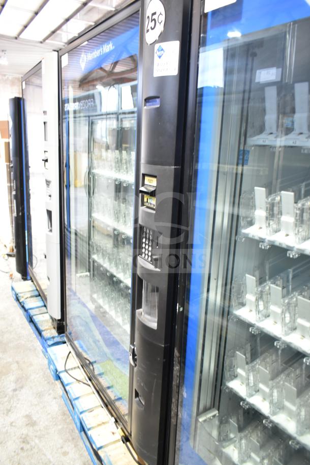 Crane 5800-4 commercial bottled drink vending machine with bill acceptor, good condition, 25¢ label, 115 volts, 1 phase.