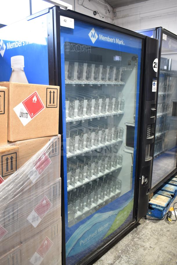 Crane 5800-4 commercial vending machine for bottled drinks, features bill acceptor, 115V, 1 phase, in good condition.