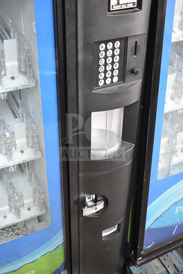 Crane 5800-4 beverage vending machine with bill acceptor, keypad, and locking mechanism. 115 volts, single phase.