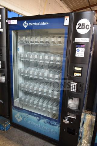 Crane 5800-4 commercial vending machine, dispenses bottled drinks, includes bill acceptor, 115 volts, 1 phase, good condition.