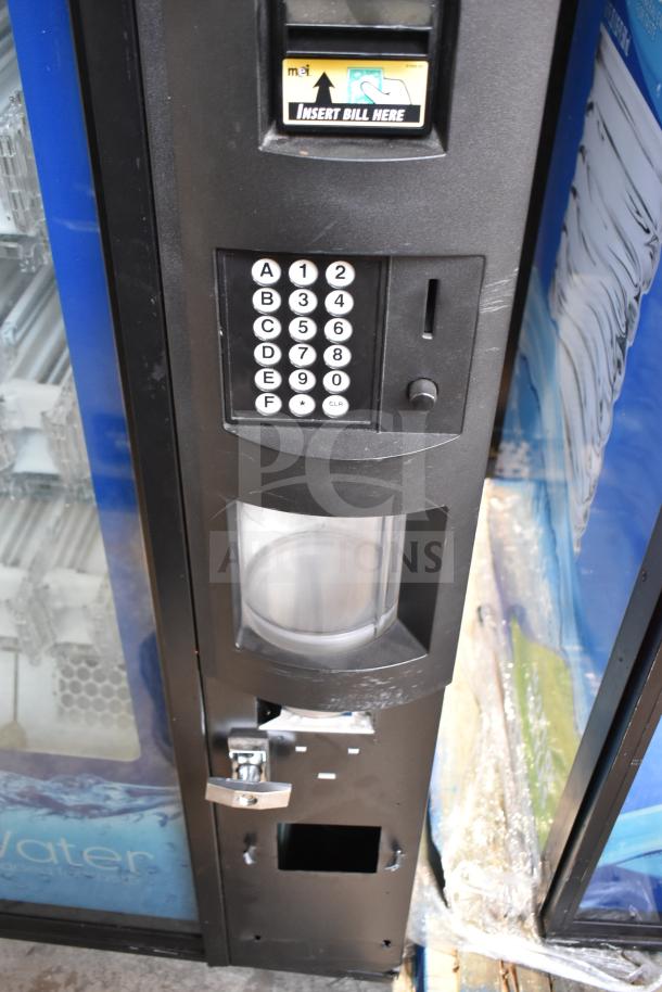 Crane 5800-4 commercial drink vending machine with bill acceptor, keypad, and lock; 115 volts, 1 phase.