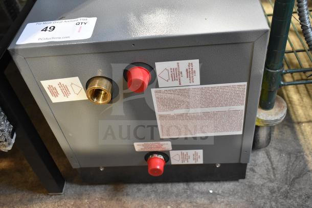 Brand new Hatco C-13 commercial booster water heater, 208V, 3 Phase. Visible tags indicate model and installation details.