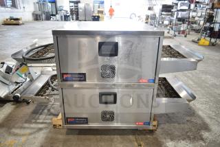 2 2022 Middleby Marshall CTX DZ33T Stainless Steel Commercial Electric Powered Conveyor Pizza Ovens on Commercial Casters. 208 Volts, 3/1 Phase. 2 Times Your Bid! Tested and Working!