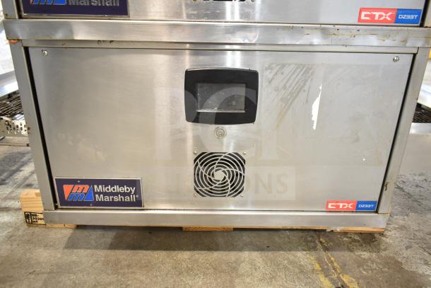 2 Middleby Marshall CTX DZ33T stainless steel conveyor pizza ovens on casters, 208V, 3/1 phase, tested, working.