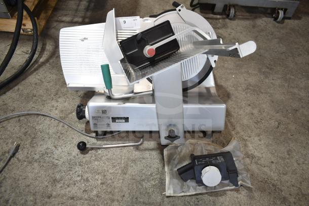 2019 Bizerba GSP H Commercial Meat Slicer with Blade Sharpener, 120V, 1 Phase, in good condition, showing labels and power cord.