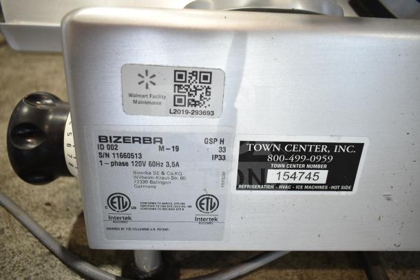 2019 Bizerba GSP H Commercial Meat Slicer with Blade Sharpener, 120V, 1 Phase, serial number 11660513, in good condition.