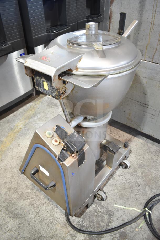 Stephan VCM44A/1 Commercial Floor Style Vertical Cutter Mixer, 208V, 3 Phase, shows wear, stainless steel, on casters.