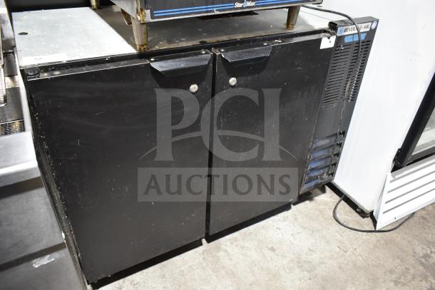 Beverage Air BB48Y-1-B commercial black 2-door undercounter back bar cooler, 115 volts, scuffed condition.