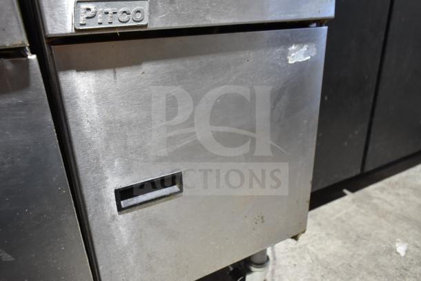 Pitco Frialator commercial gas fryer with casters, stainless steel, branded "Pitco," in used condition.