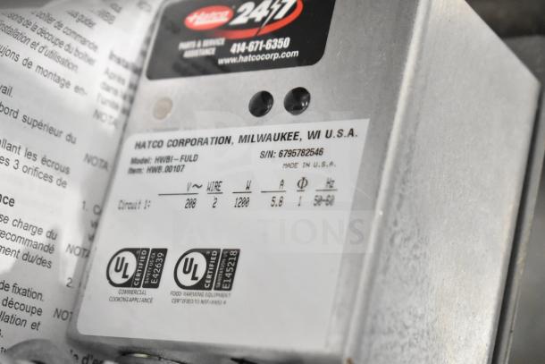 Brand new Hatco HWBI-FULD hot food well, 208V, 1 phase, insulated with drain. UL certified, serial number visible.
