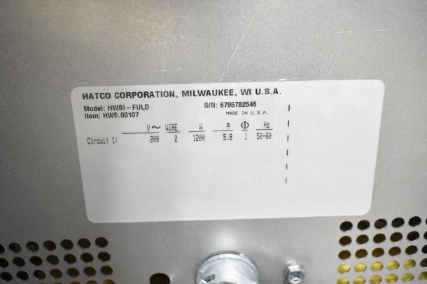 Hatco HWBI-FULD hot food well, brand new scratch and dent, 208V, 1 phase, insulated with drain, serial tag shown.