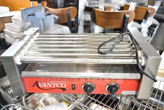 Avantco 177RG1818 hot dog roller grill, brand new, scratch and dent, 18 capacity, 7 rollers, 120V, 1 Phase.