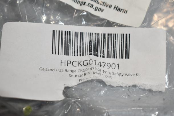 Barcode label for Garland/US Range CKG01479-01 Ts11j Safety Valve Kit, marked with "HPCKG0147901".