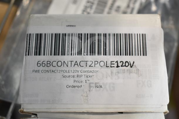 Box with label reading "66BCONTACT2POLE120V," indicating a contactor relay, priced at $7, from RIP Ticker.