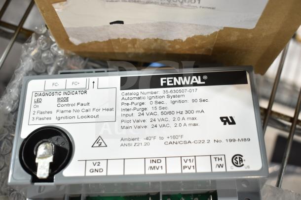 Fenwal automatic ignition system, catalog 35-630507-017, brand new, with diagnostic indicators and specifications visible.