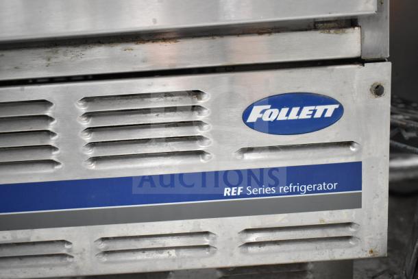 Follett REF5-00-0000 undercounter cooler, single door, stainless steel, 115V, visible logo and model label, commercial use.