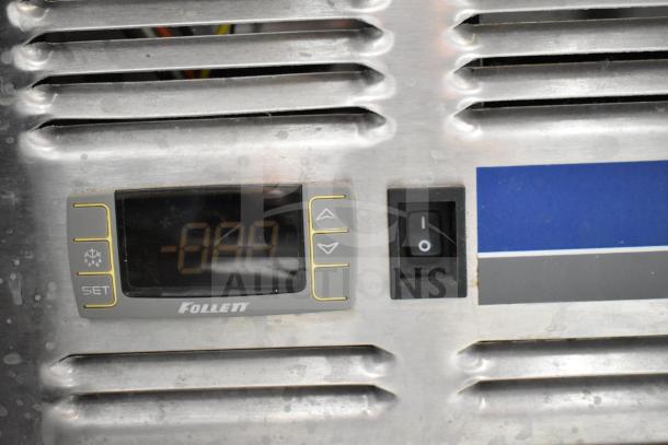 Follett REF5-00-0000 undercounter cooler control panel with digital display and power switch visible.