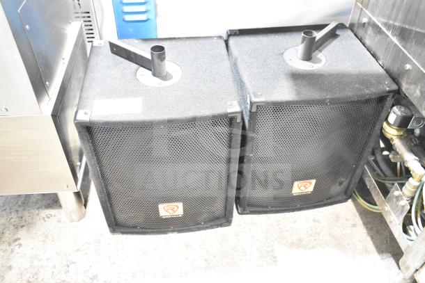 2 Rockville SBG1128 12" 600W passive pro DJ subwoofers, 8 Ohm, black mesh grilles, Rockville logo, sturdy build.