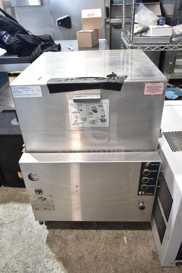 American Dish Service commercial glass washer, stainless steel, labeled ET Series, with start, fill, drain controls.
