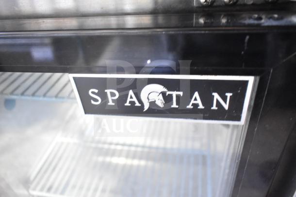 Spartan SGBB-79 Commercial 3 Door Back Bar Cooler, 115V, 1 Phase. Black finish with visible Spartan logo on glass door.