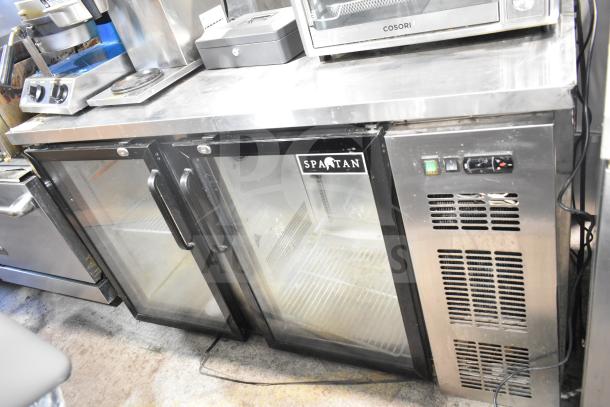 Spartan SGBB-58 Commercial 2 Door Back Bar Cooler; glass doors, stainless steel, 115V, 1 Phase, good condition.