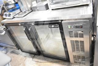 Spartan SGBB-58 Commercial 2 Door Back Bar Cooler; glass doors, stainless steel, 115V, 1 Phase, good condition.