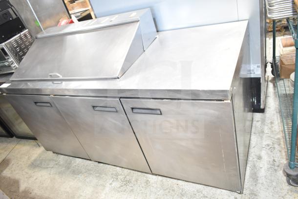 Delfield 4472N-18M commercial prep table, stainless steel, three compartments, Mega Top, 115V, 1 Phase.