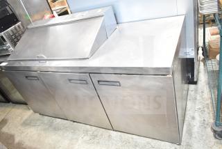 Delfield 4472N-18M commercial prep table, stainless steel, three compartments, Mega Top, 115V, 1 Phase.