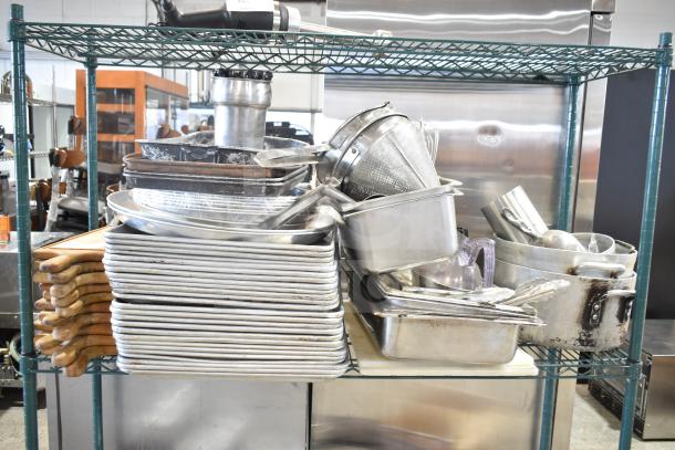 ALL ONE MONEY! Tier Lot of Various Items Including Baking Pans, Stainless Steel Drop In Bins, China Cap Strainer, Stock Pot, Cutting Boards and Knives - Image 1 of 20