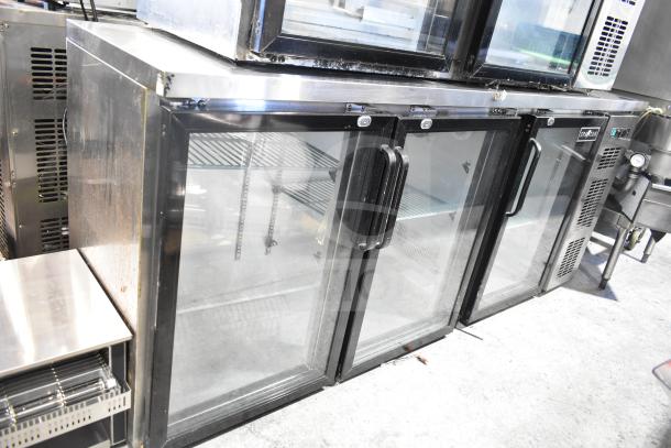 Spartan SGBB-79 3 Door Back Bar Cooler Merchandiser, glass doors, stainless steel, 115V, commercial use.