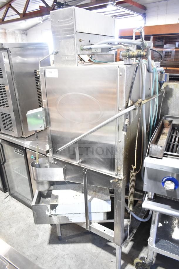 American Dish Service AF-3DS commercial pass-through dishwasher, stainless steel, 120V, 1 phase, visible wear.