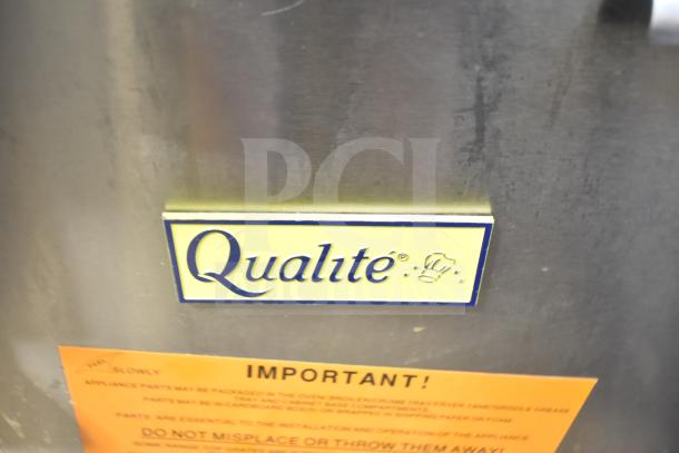 2024 Qualite QL-9/NG commercial floor fryer, natural gas, 90,000 BTU, with 2 metal fry baskets. Features Qualite label.