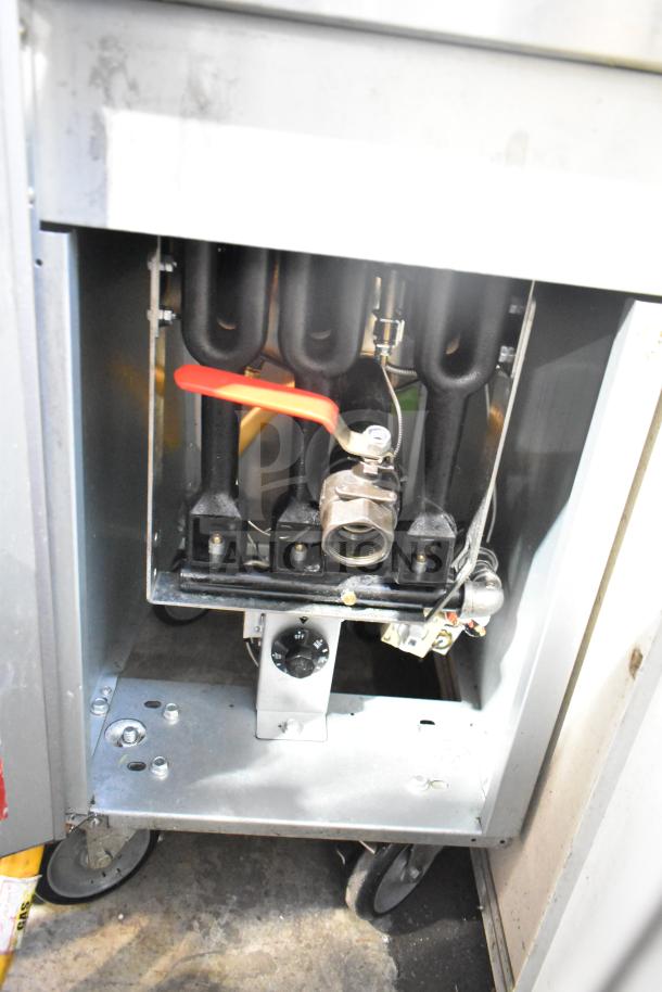 2024 Qualite QL-9/NG commercial deep fat fryer, natural gas, 90,000 BTU, on casters, with two metal fry baskets.