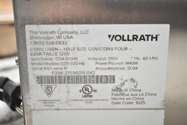 BRAND NEW SCRATCH AND DENT Vollrath COV-120-HS half-size convection oven label. Missing pane and handle noted. 120V, 1 phase.
