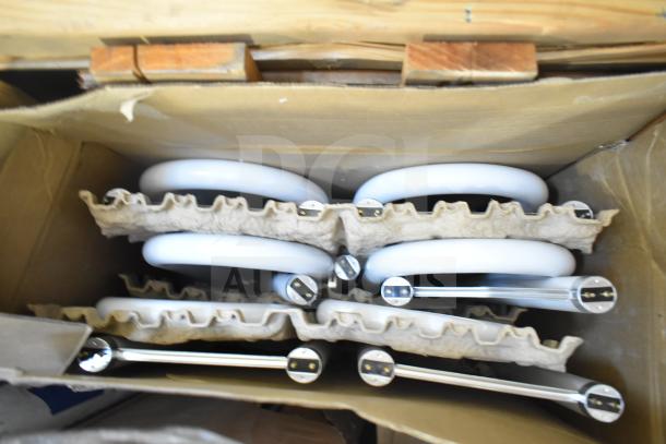 Box of 12 brand new scratch-and-dent fluorescent tube lights, packed securely, ideal for bulk purchase.