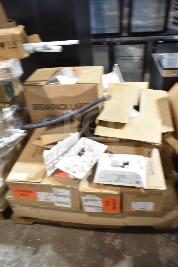 12 new scratch and dent items including GE ballasts, DualLite LED emergency light back box; sold in bulk.