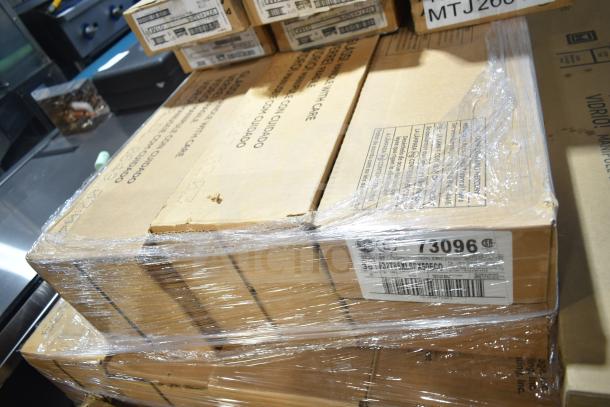 Boxed scratch and dent items including ballasts, fan, Philips/GE fluorescent lights, wrapped in plastic.