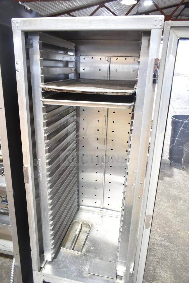 Metro C175-CM2000 heated holding cabinet, commercial grade, on casters, 120V, 1 phase, interior view with shelves.