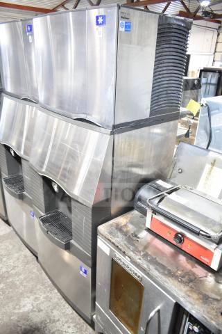 Manitowoc SD0452A ice machine head on SPA310 hotel dispenser, stainless steel, 115V, 1 phase, used condition.