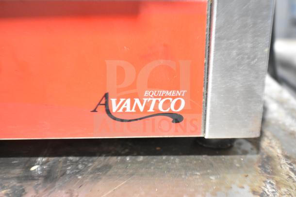 Avantco countertop panini press, stainless steel, brand logo visible; used condition with minimal surface marks.