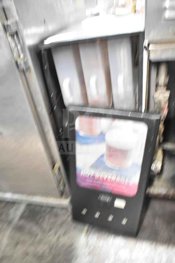 Avantco 177PBD3 powdered cappuccino/hot chocolate machine, 120V, black exterior, accessible compartments, visible control buttons.